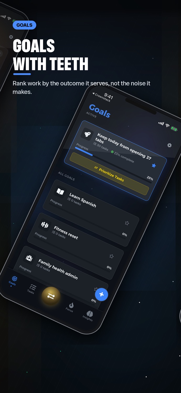 Darwin Goals screen showing ranked goals